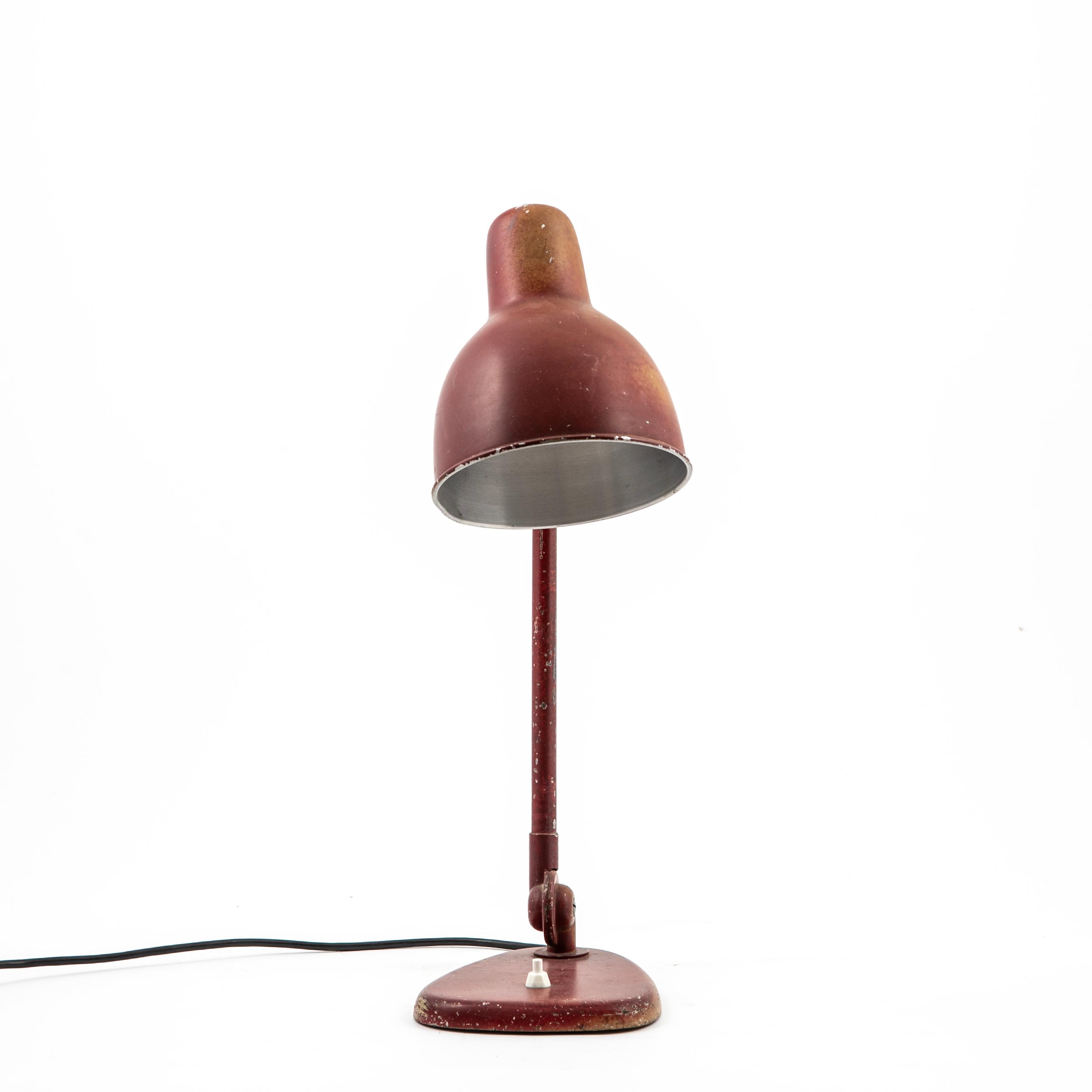 Swedish Red Metal Table Lamp c 1950 For Sale