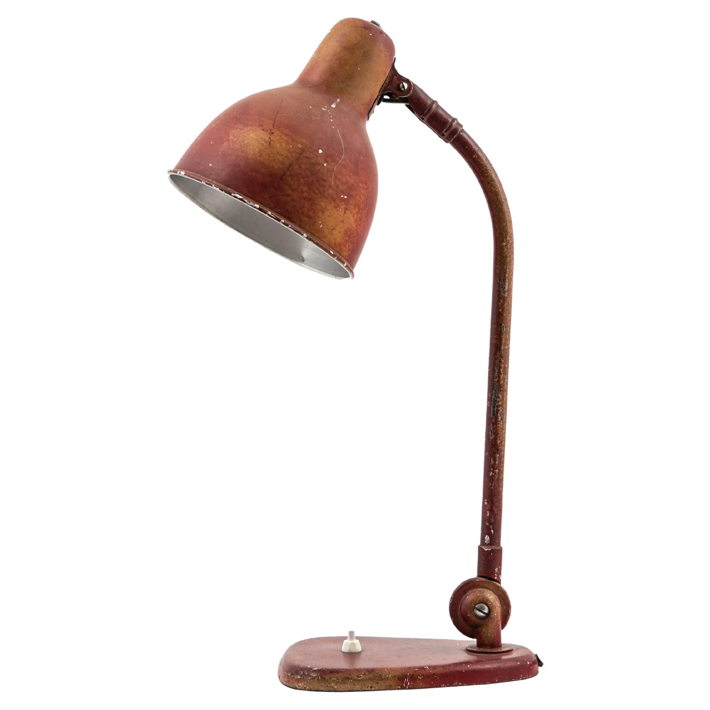 Red Metal Table Lamp c 1950 For Sale