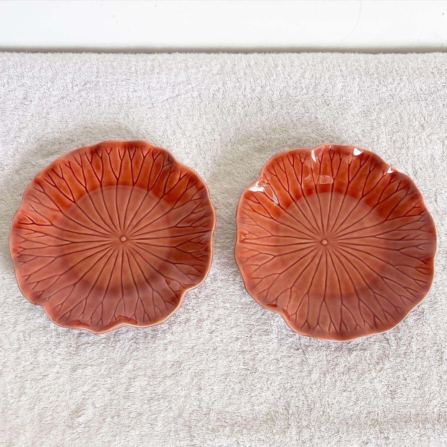 Red Metlox Poppytrail Lotus Plate - a Pair In Good Condition For Sale In Delray Beach, FL