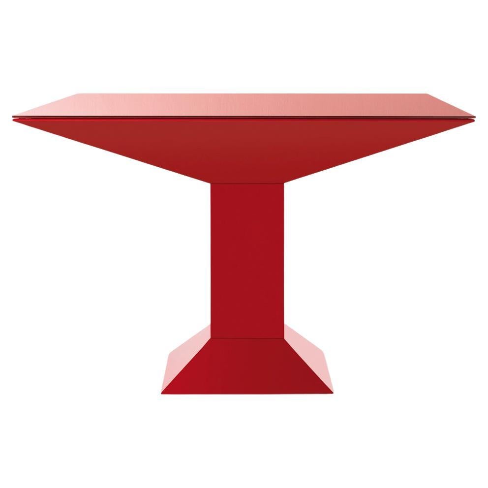 Quadratischer Tisch Modell "Mettsass" von Ettore Sottsass rotes Glas, 20. Jahrhundert design 