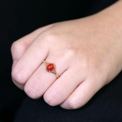 Red Mexican Fire Opal Cabochon Engagement Ring Set in 14K Yellow Gold