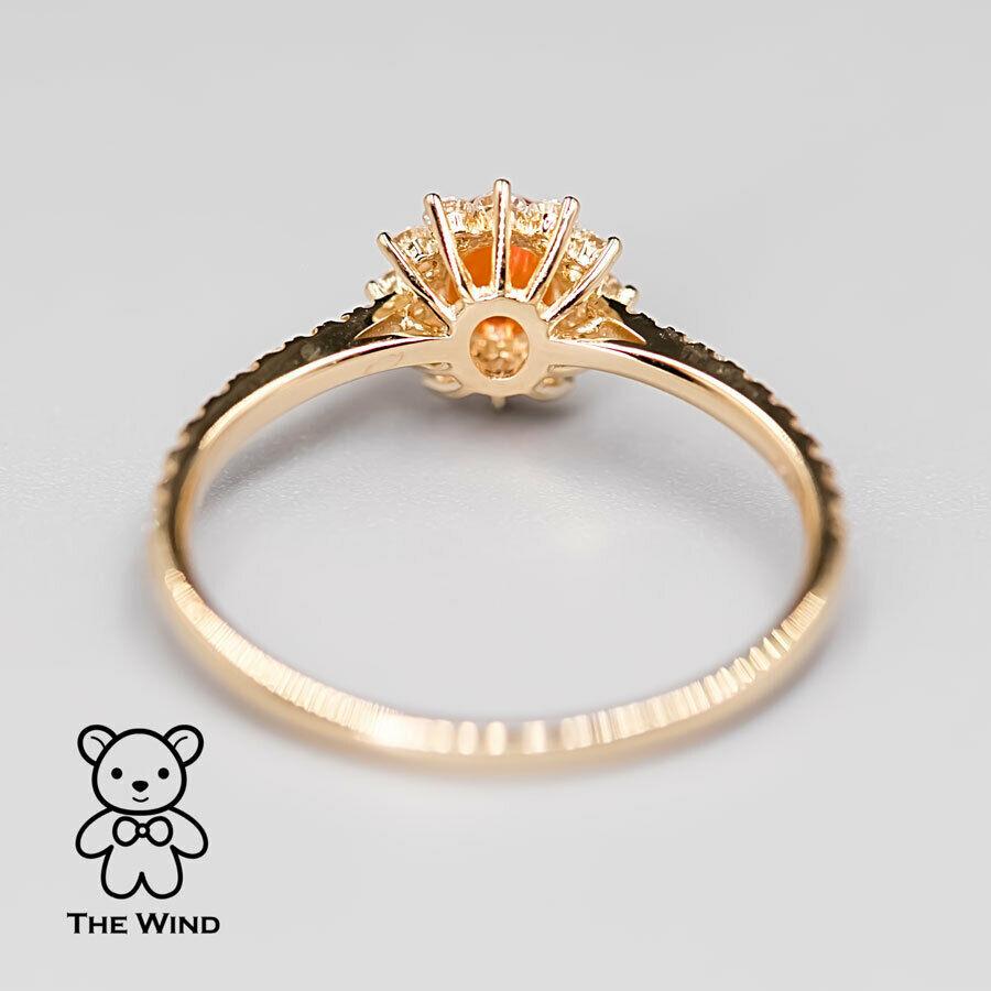 Roter mexikanischer Feueropal Halo Diamant Verlobungsring 18K Gelbgold (Brillantschliff)