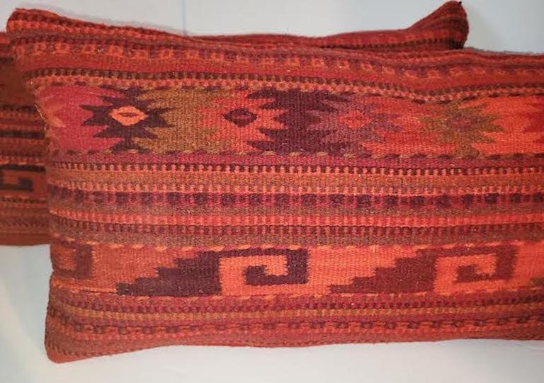 Navajo Red Mexican Indian Weaving Bolster Pillows - Pair For Sale