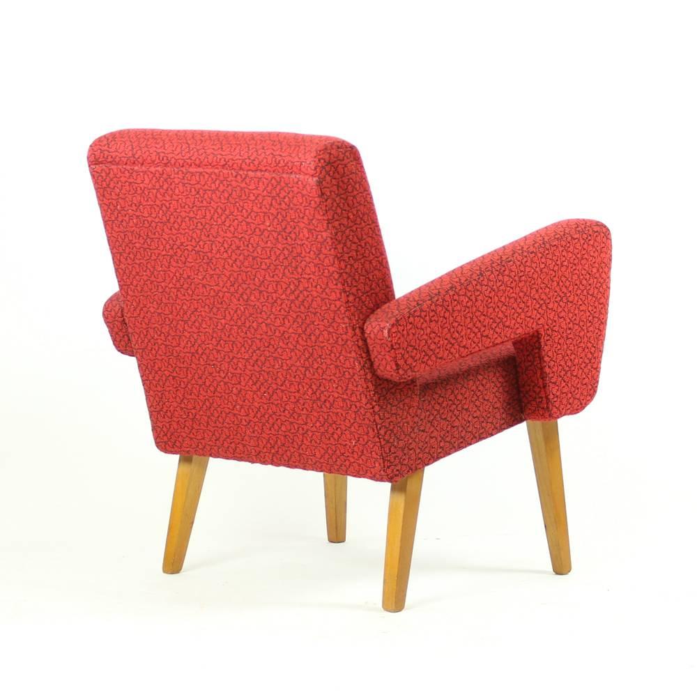 Mid-Century Modern Red Midcentury Armchair by Jitona in Original Upholstery, Czechoslovakia For Sale