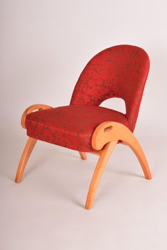 Red Mid Century Armchair, Made in 1950s Czechia, Beech, Original Condition