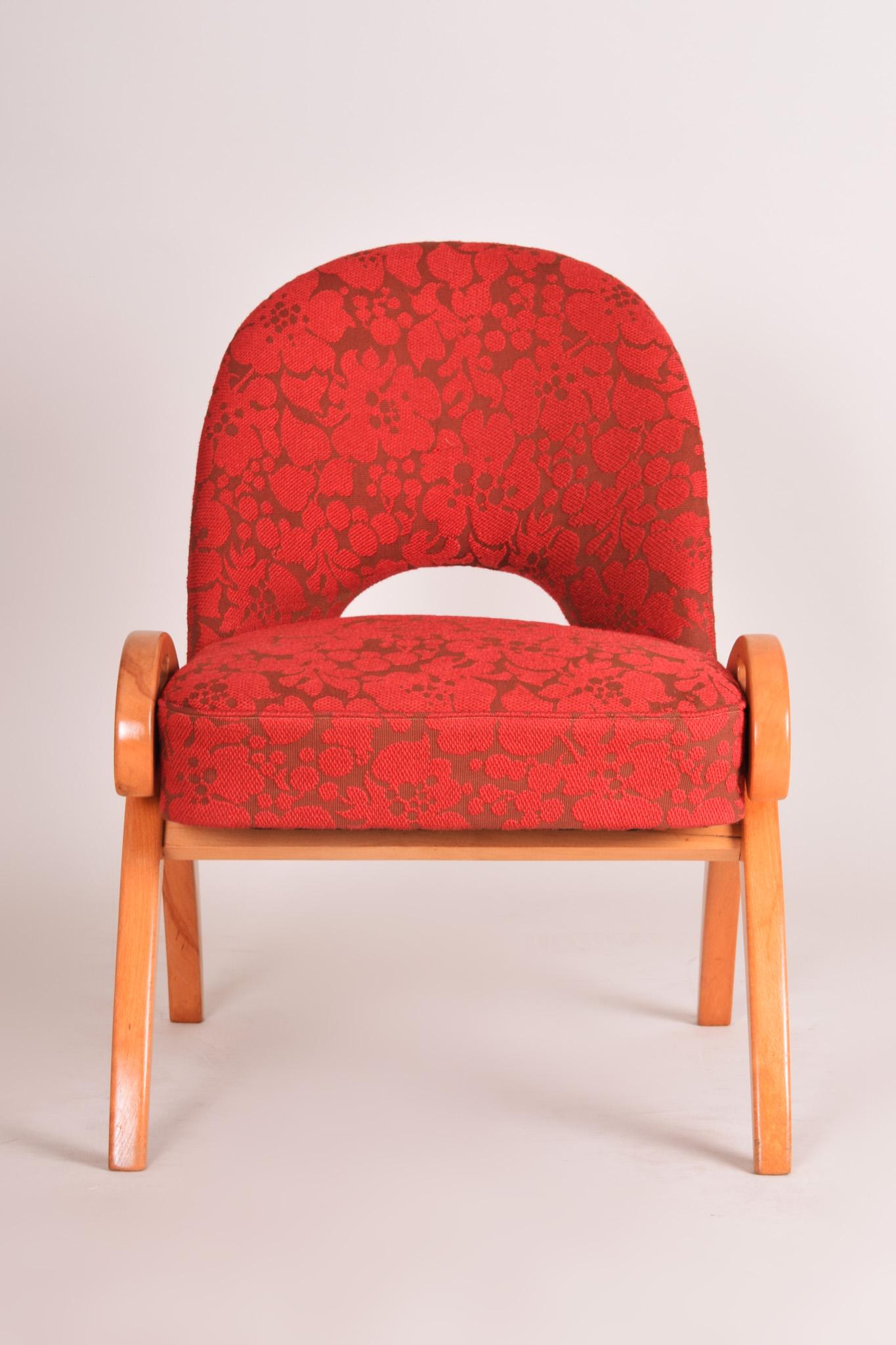 20th Century Red Mid Century Armchair, Made in 1950s Czechia, Beech, Original Condition For Sale