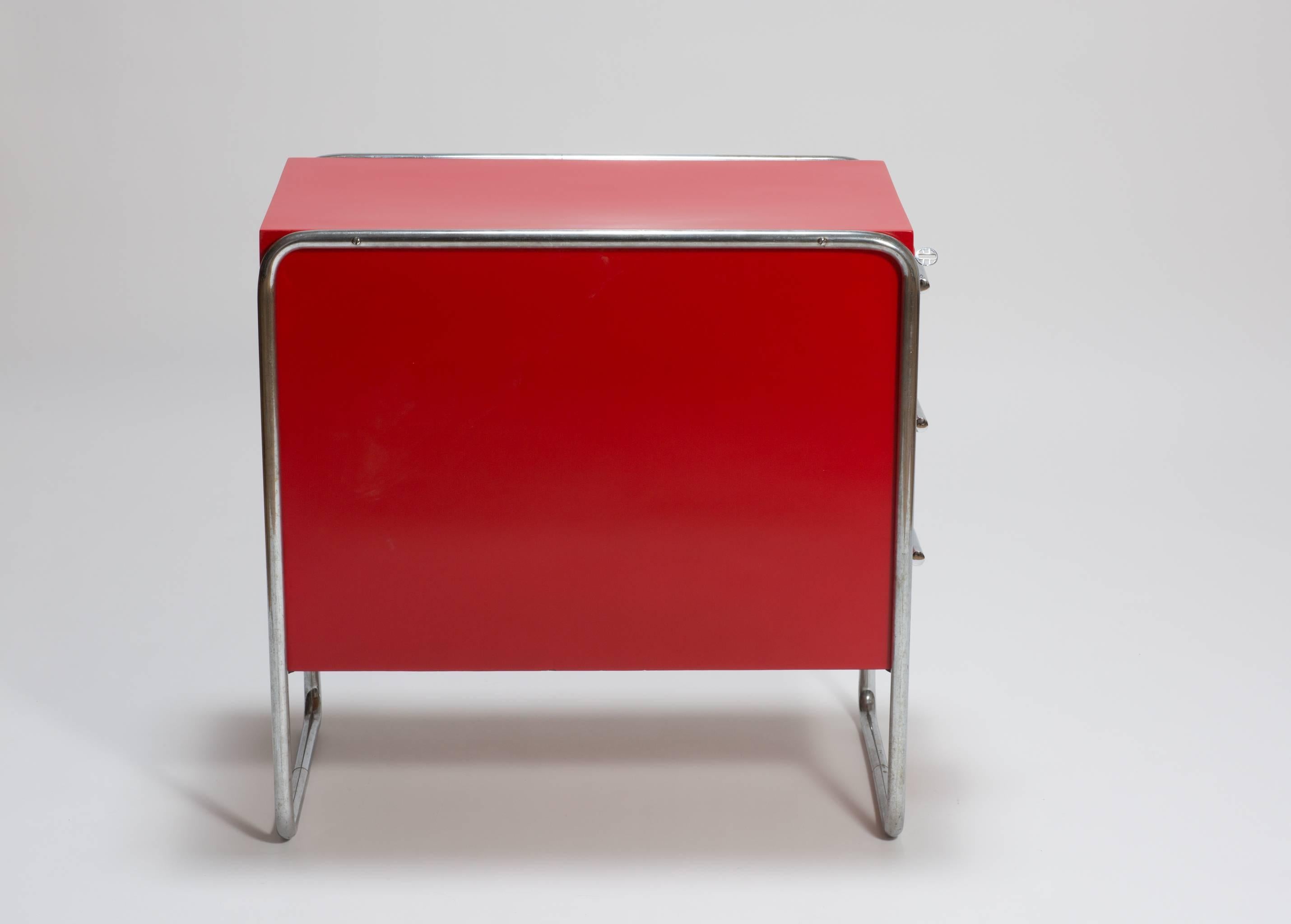 Czech Red Midcentury Design Bauhaus Writing Desk Container by Marcel Breuer, 1930 For Sale