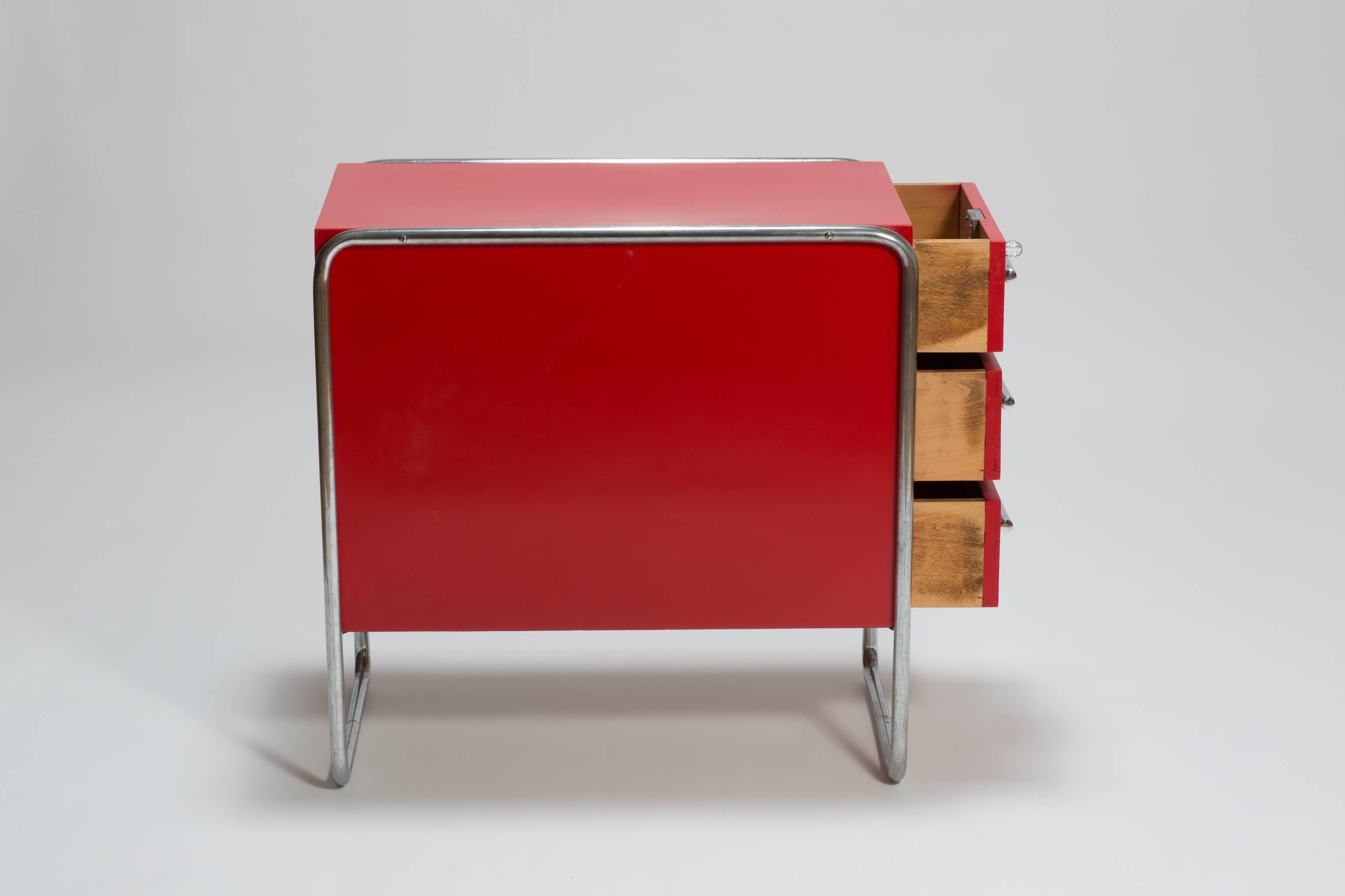 Galvanized Red Midcentury Design Bauhaus Writing Desk Container by Marcel Breuer, 1930 For Sale