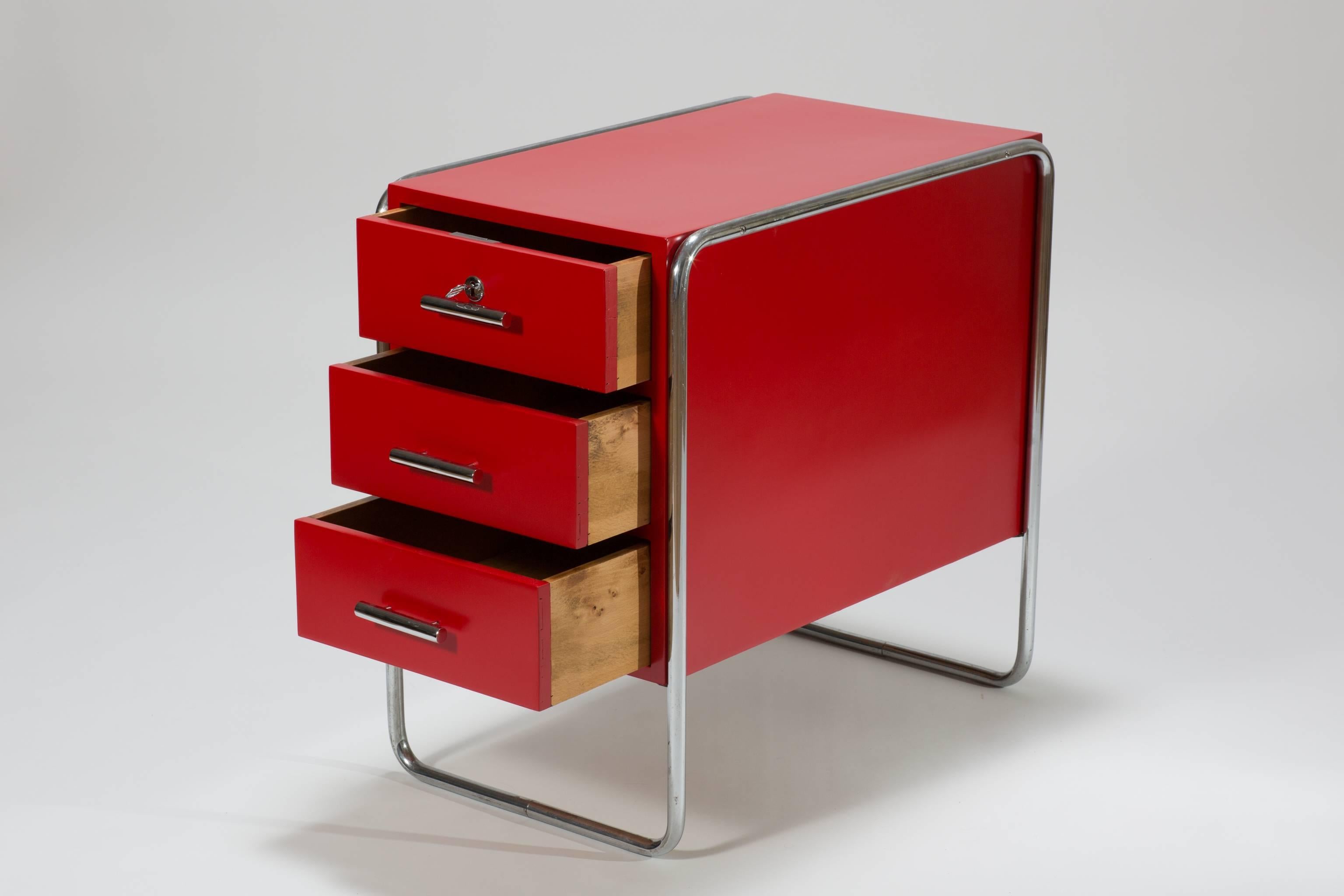 Red Midcentury Design Bauhaus Writing Desk Container by Marcel Breuer, 1930 In Good Condition For Sale In Vienna, AT