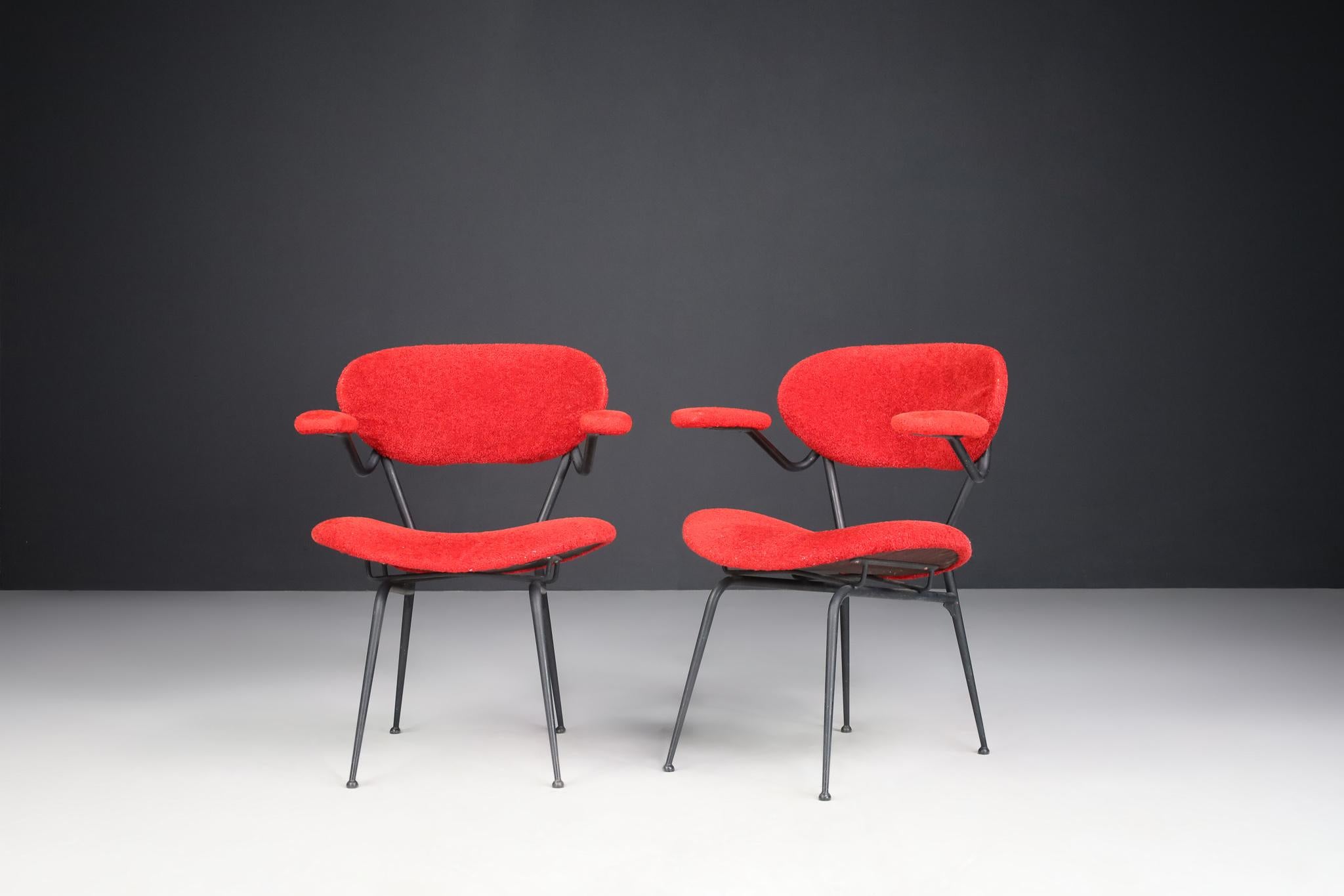 Red Mid-century Modern Armchairs by Gastone Rinaldi, Italy 1960s In Good Condition For Sale In Almelo, NL