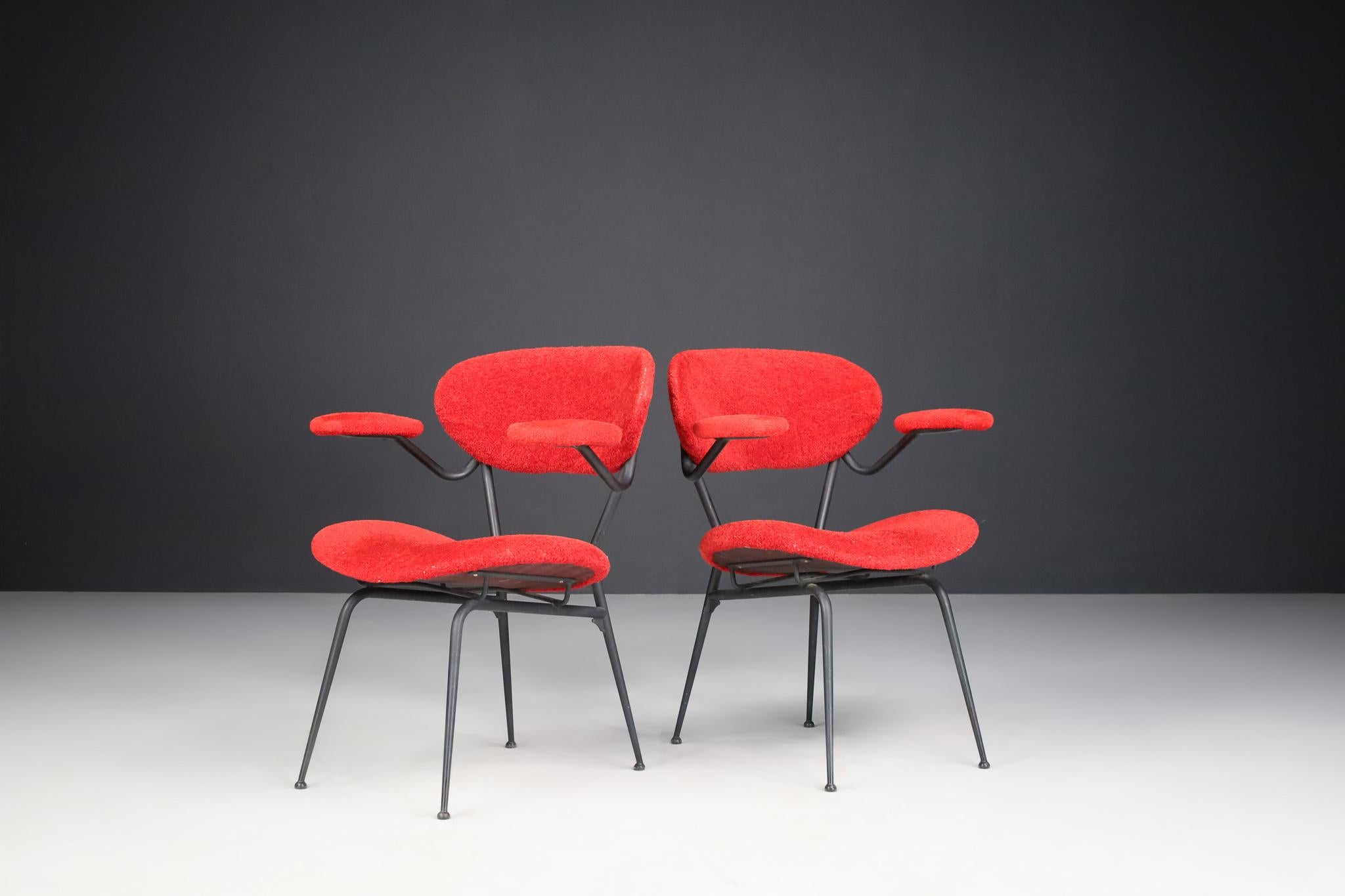 Fabric Red Mid-century Modern Armchairs by Gastone Rinaldi, Italy 1960s For Sale