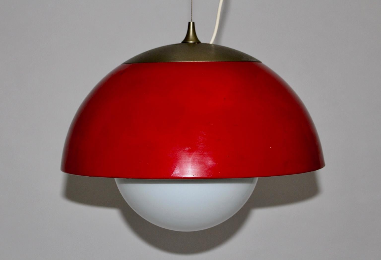 Red Mid-Century Modern Vintage Metal Chandelier in Style of Verner Panton, 1970 In Good Condition In Vienna, AT