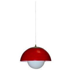 Red Mid-Century Modern Vintage Metal Chandelier in Style of Verner Panton, 1970