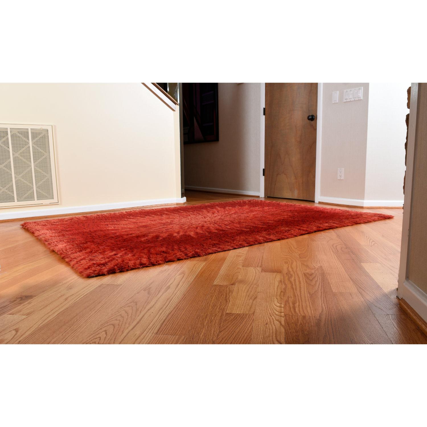 Scandinavian Modern Red Mid-Century Modern Scandinavian 5×7 Wool Rya Rug