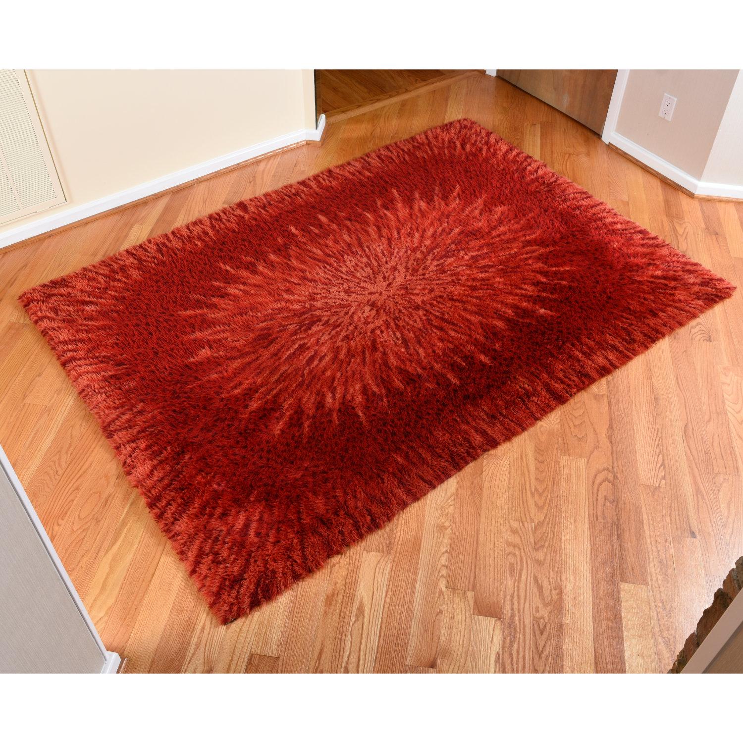 Danish Red Mid-Century Modern Scandinavian 5×7 Wool Rya Rug