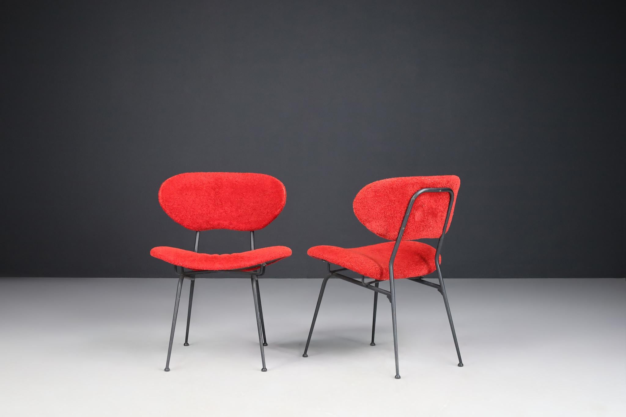 Fabric Red Mid-Century Modern Side Chairs by Gastone Rinaldi, Italy, 1960s For Sale