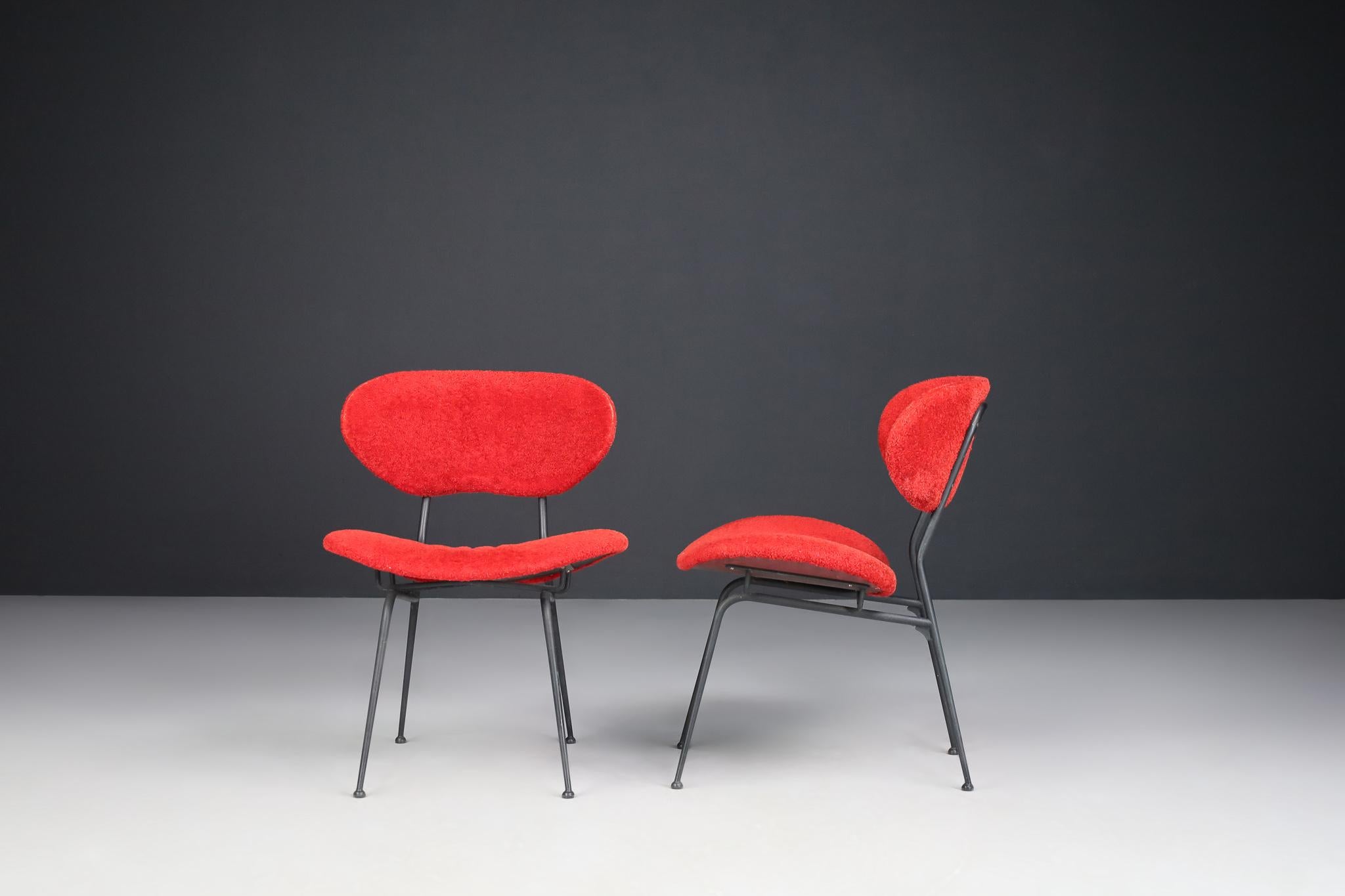 Rote Beistellstühle aus der Mitte des Jahrhunderts von Gastone Rinaldi, Italien, 1960er Jahre (Stoff) im Angebot