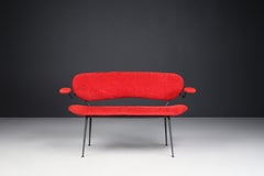 Red Mid-Century Modern Sofa/Bench by Gastone Rinaldi, Italy, 1960s