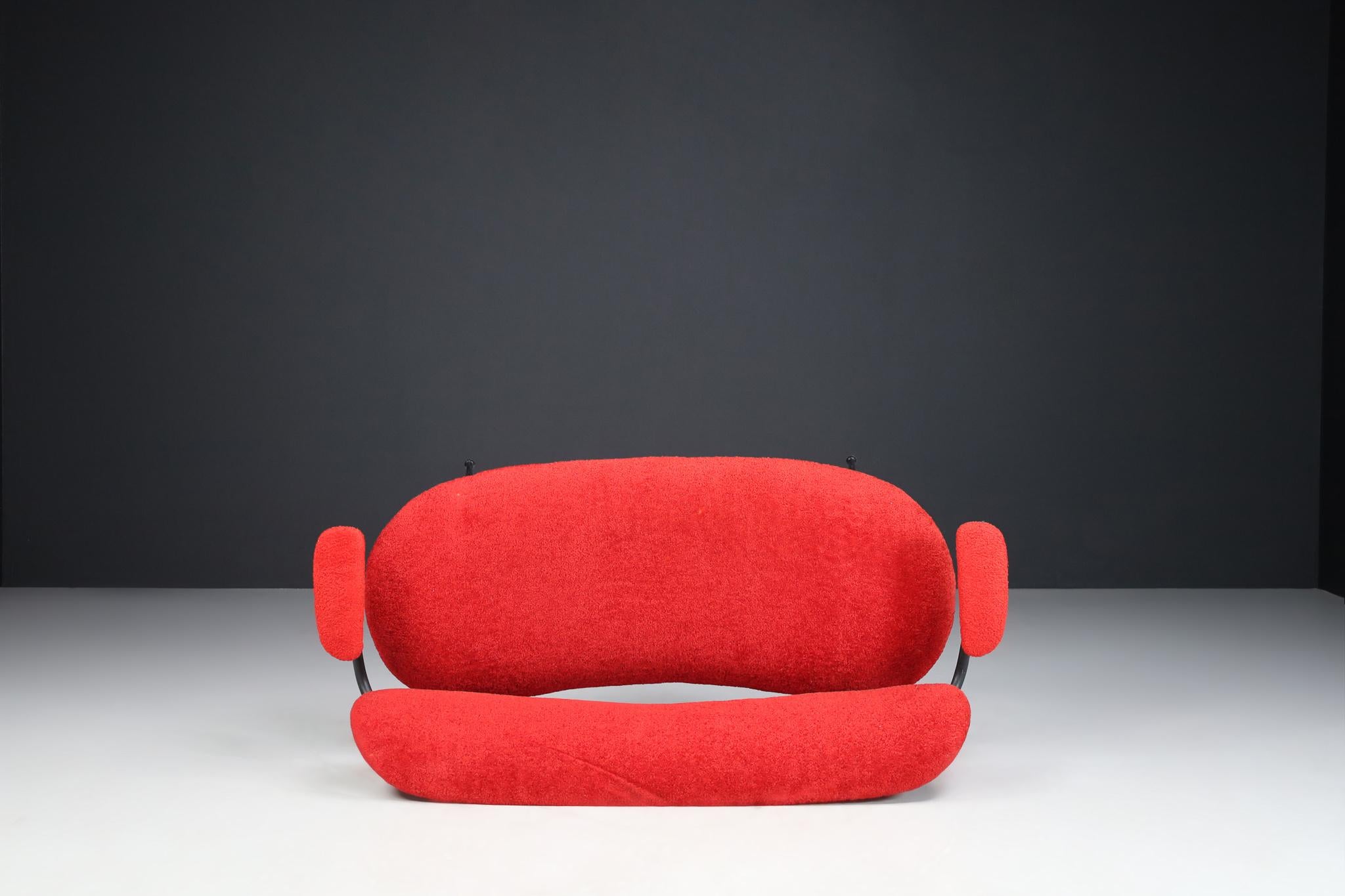 Red Mid-Century Modern Sofa/Bench by Gastone Rinaldi, Italy, 1960s For Sale 2