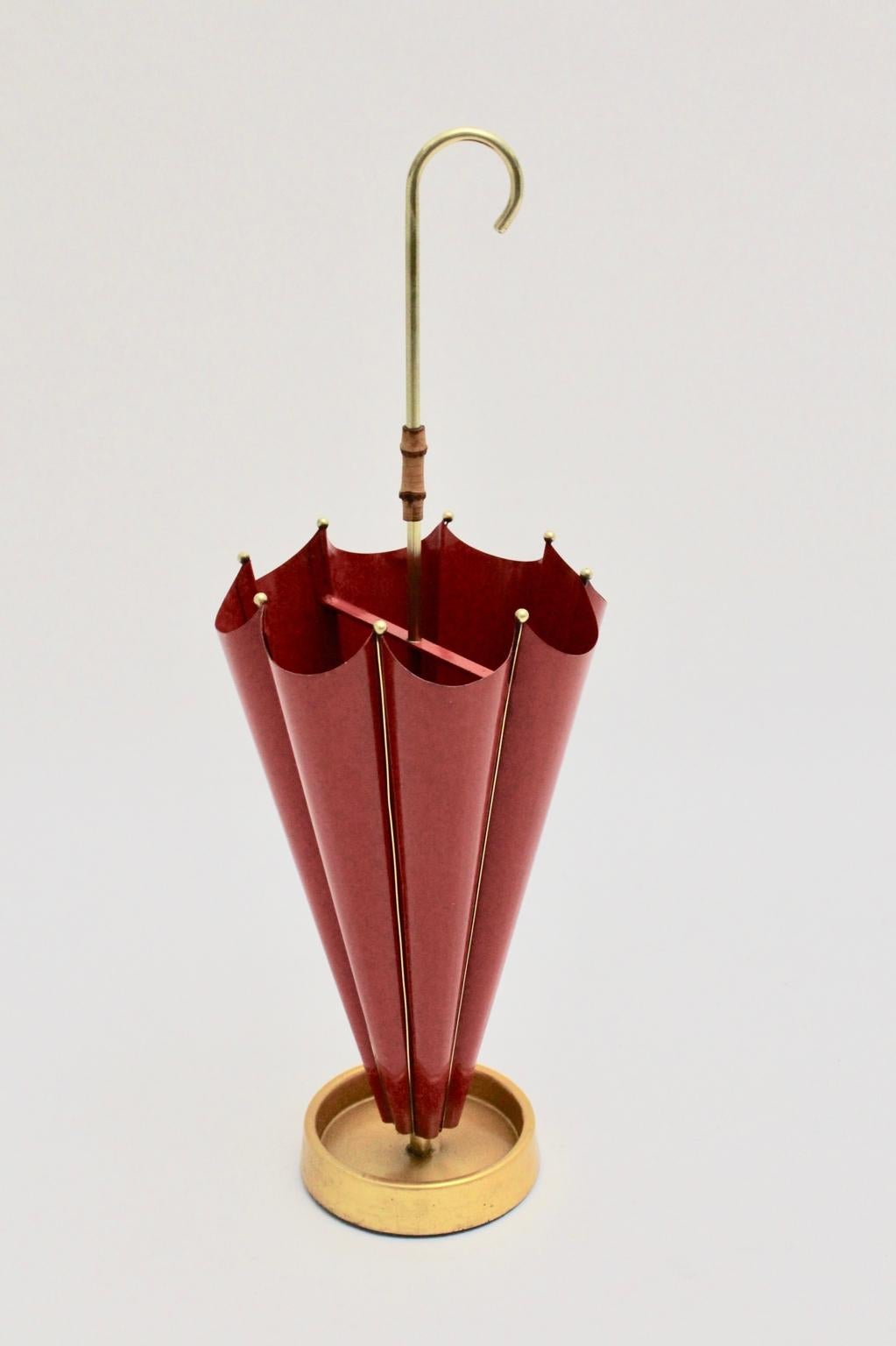 Italian Red Mid-Century Modern Vintage Metal Umbrella Stand, 1950s, Italy