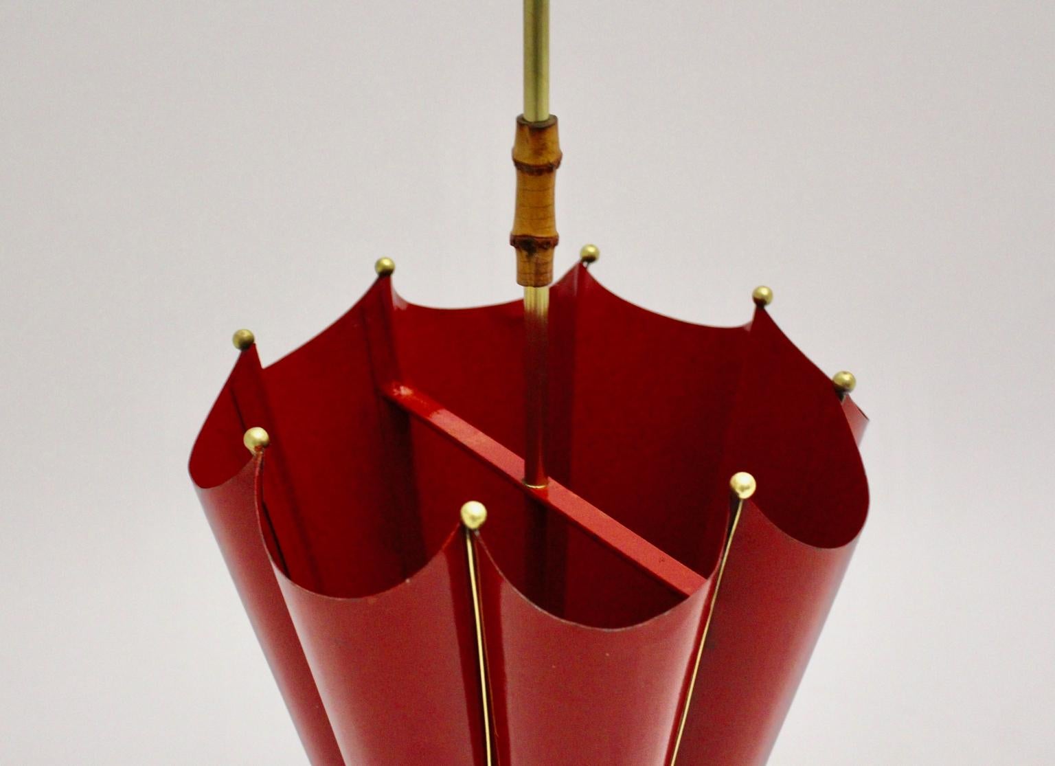 Lacquered Red Mid-Century Modern Vintage Metal Umbrella Stand, 1950s, Italy