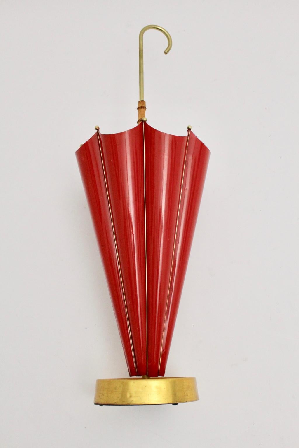 Red Mid-Century Modern Vintage Metal Umbrella Stand, 1950s, Italy In Good Condition In Vienna, AT
