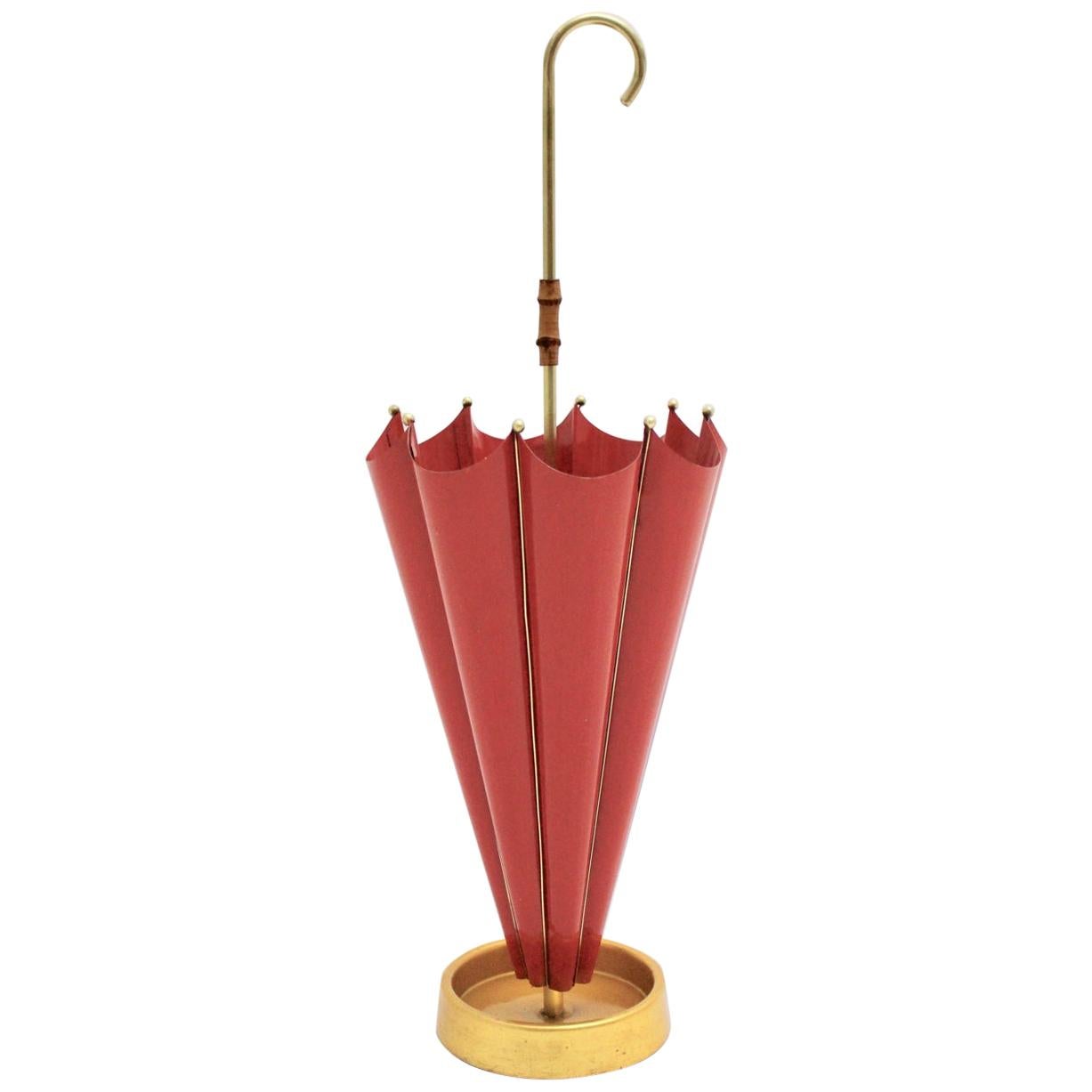Red Mid-Century Modern Vintage Metal Umbrella Stand, 1950s, Italy