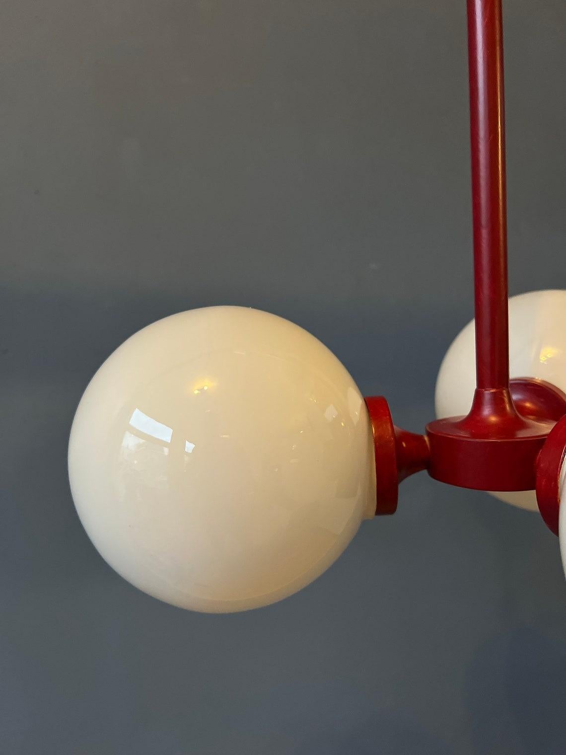 Red Mid Century Opaline Glass Chandelier, 1970s For Sale 6