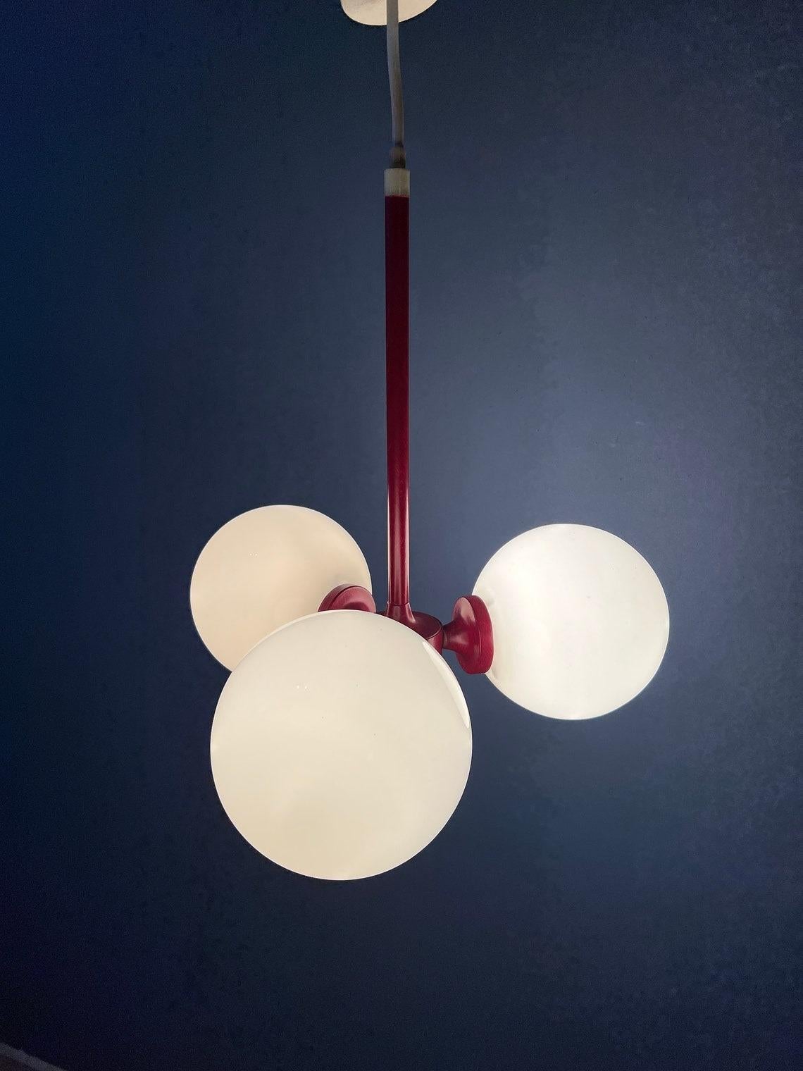 Red Mid Century Opaline Glass Chandelier, 1970s In Excellent Condition For Sale In ROTTERDAM, ZH