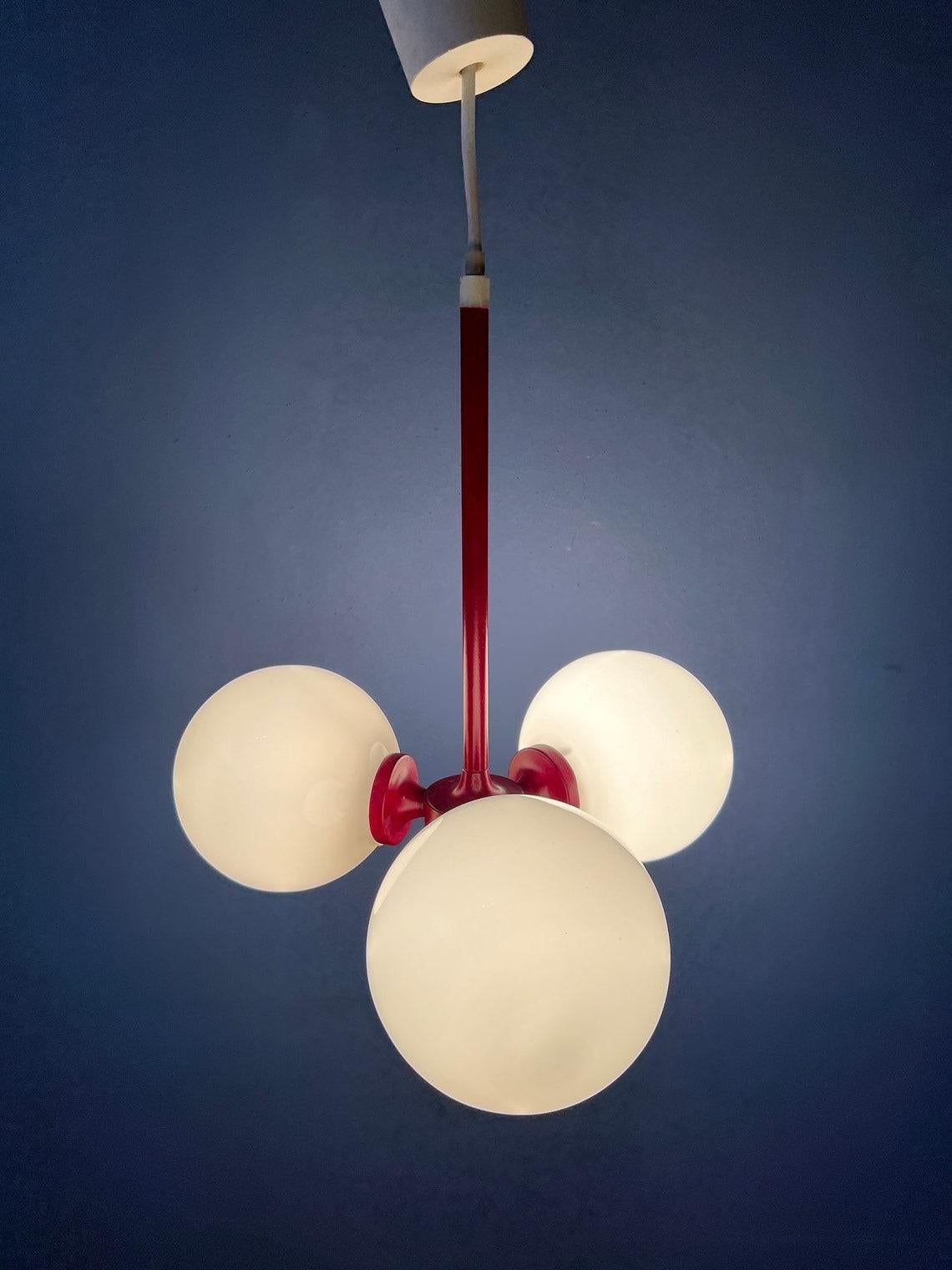 20th Century Red Mid Century Opaline Glass Chandelier, 1970s For Sale