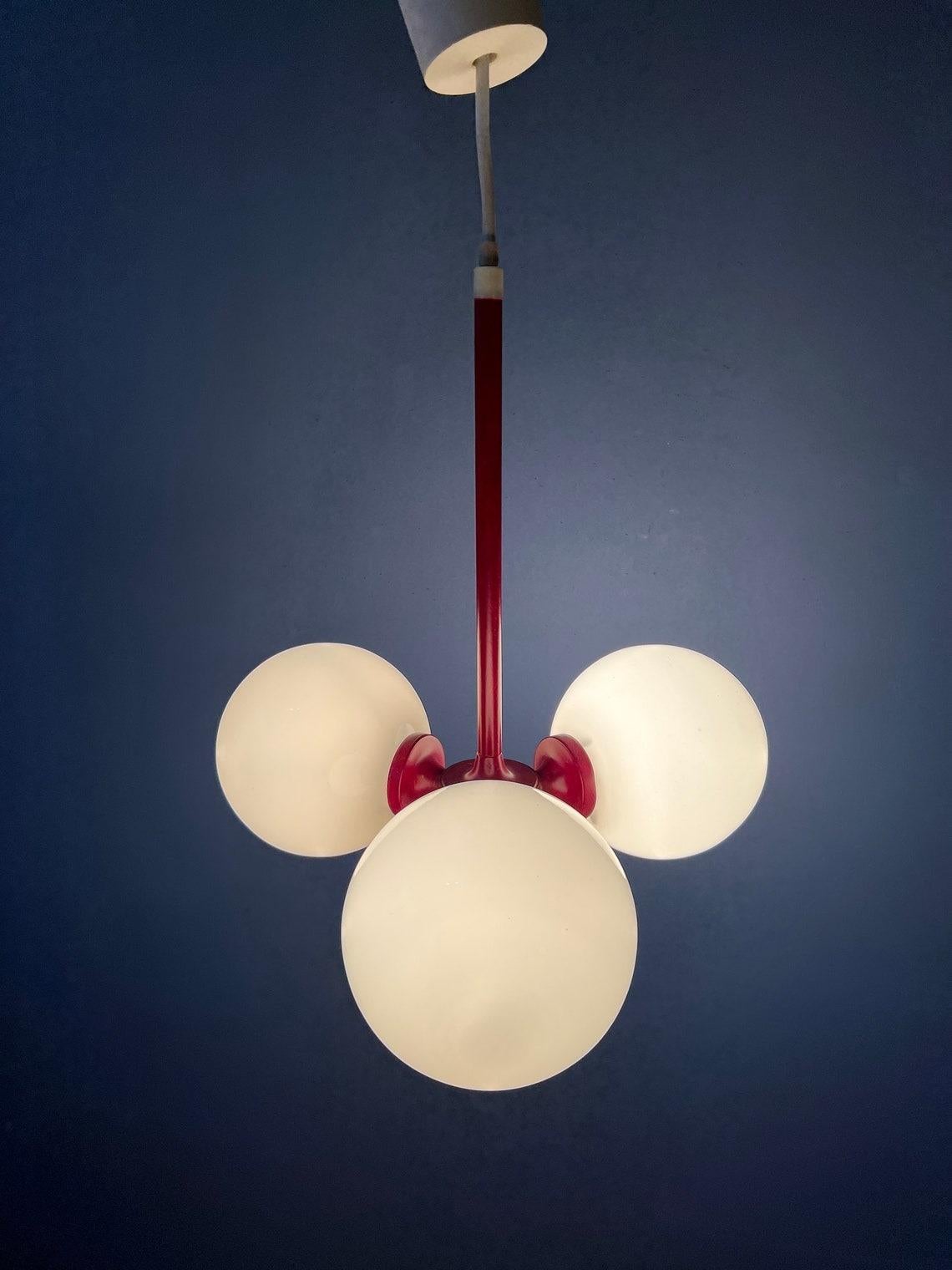 Red Mid Century Opaline Glass Chandelier, 1970s For Sale 1
