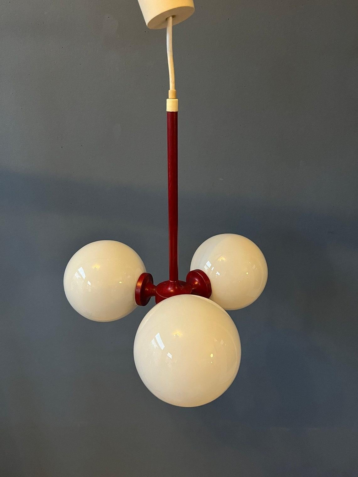 Red Mid Century Opaline Glass Chandelier, 1970s For Sale 2