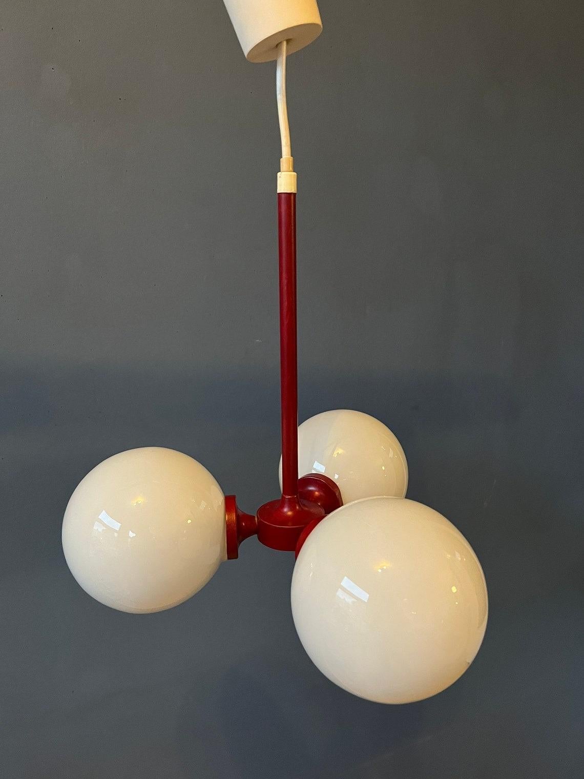 Red Mid Century Opaline Glass Chandelier, 1970s For Sale 3