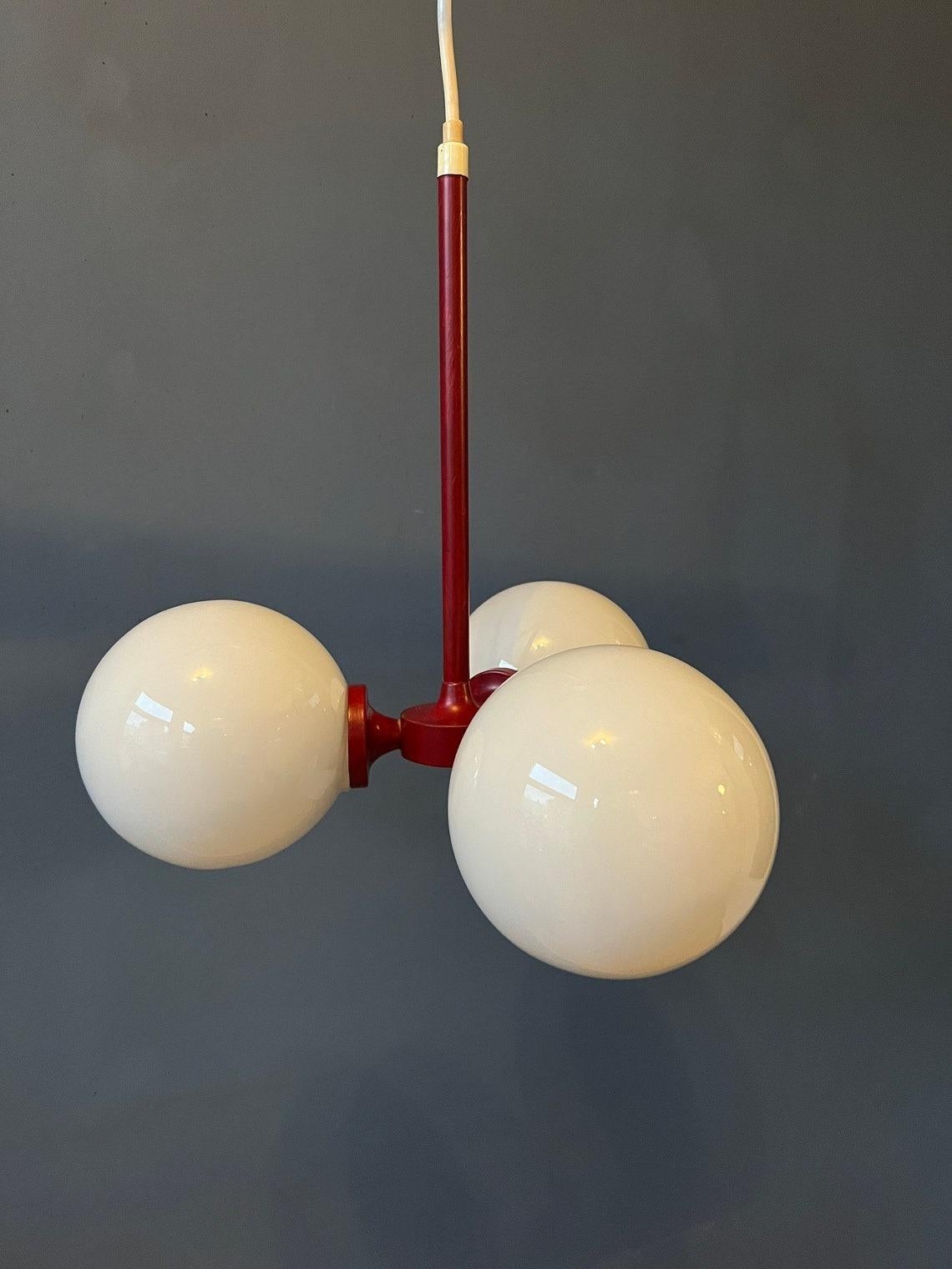 Red Mid Century Opaline Glass Chandelier, 1970s For Sale 4