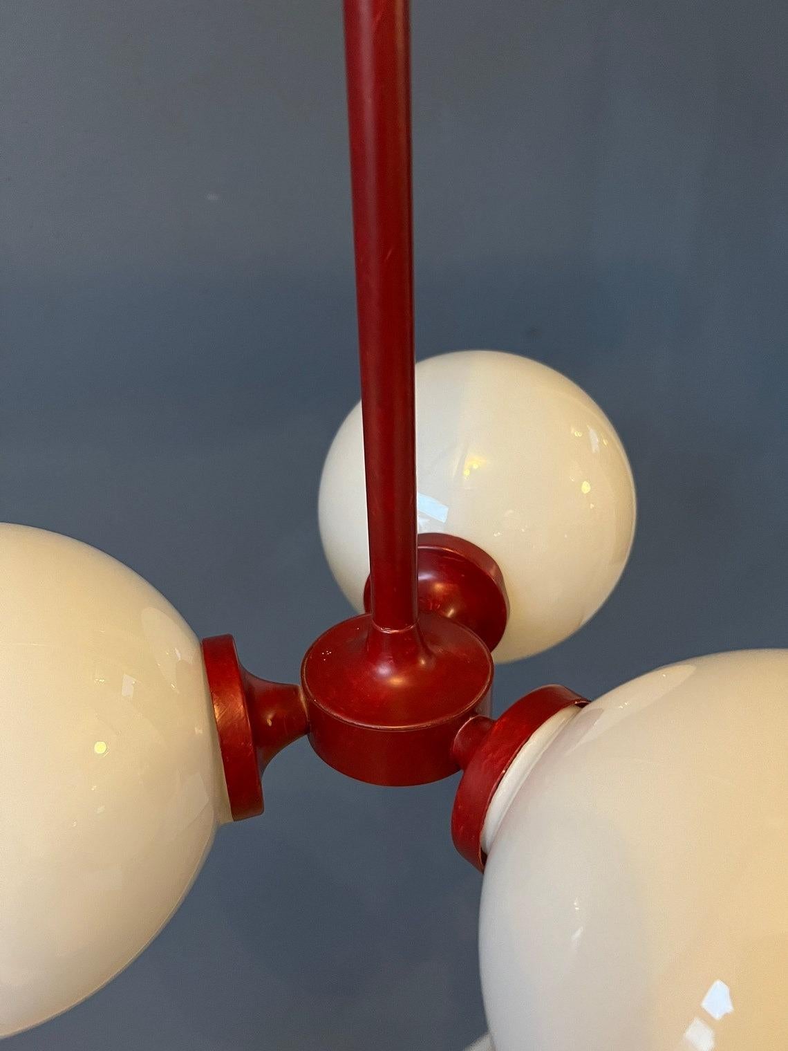 Red Mid Century Opaline Glass Chandelier, 1970s For Sale 5