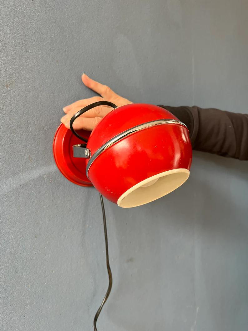 Metal Red Mid Century Space Age Eyeball Wall Lamp, 1970s For Sale