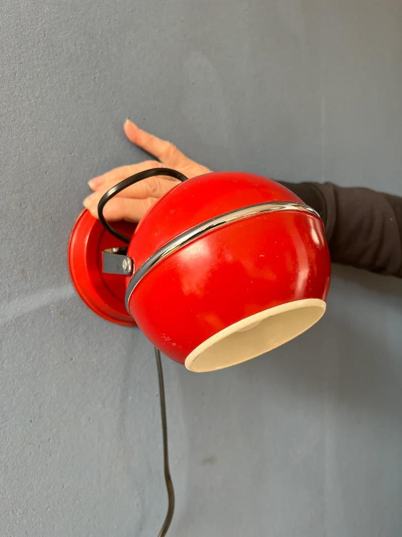 Red Mid Century Space Age Eyeball Wall Lamp, 1970s For Sale 1