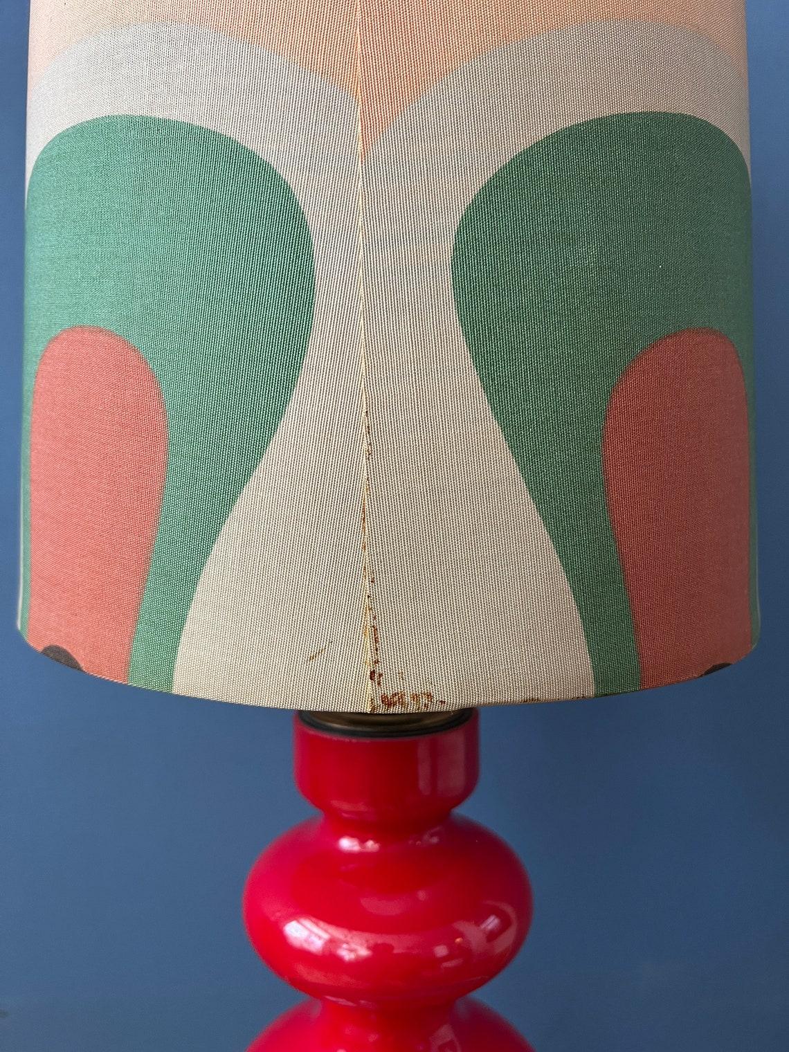 Red Mid Century Space Age West Germany Glass Table Lamp with Textile Shade 1970s For Sale 5