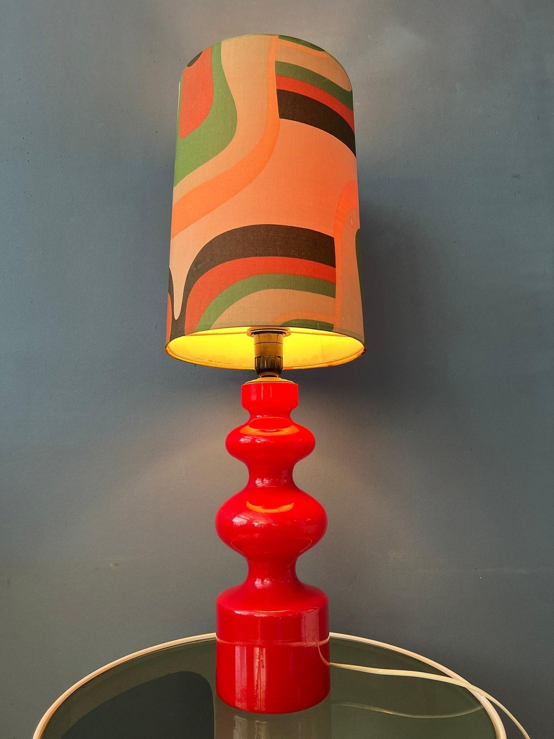 Red Mid Century Space Age West Germany Glass Table Lamp with Textile Shade 1970s In Good Condition For Sale In ROTTERDAM, ZH