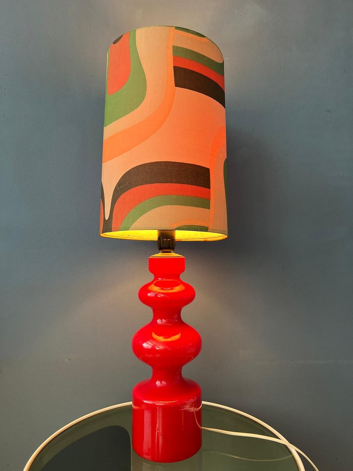 20th Century Red Mid Century Space Age West Germany Glass Table Lamp with Textile Shade 1970s For Sale