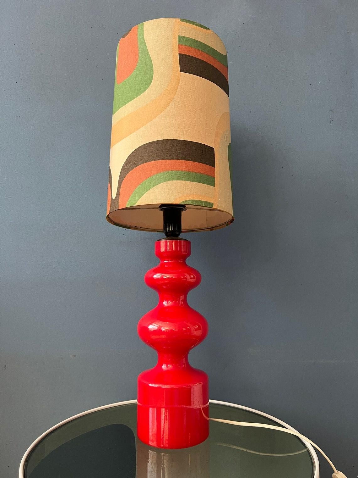 Ceramic Red Mid Century Space Age West Germany Glass Table Lamp with Textile Shade 1970s For Sale