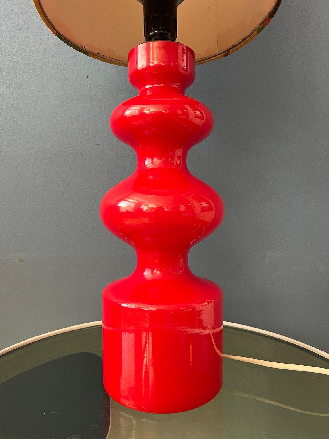 Red Mid Century Space Age West Germany Glass Table Lamp with Textile Shade 1970s For Sale 1