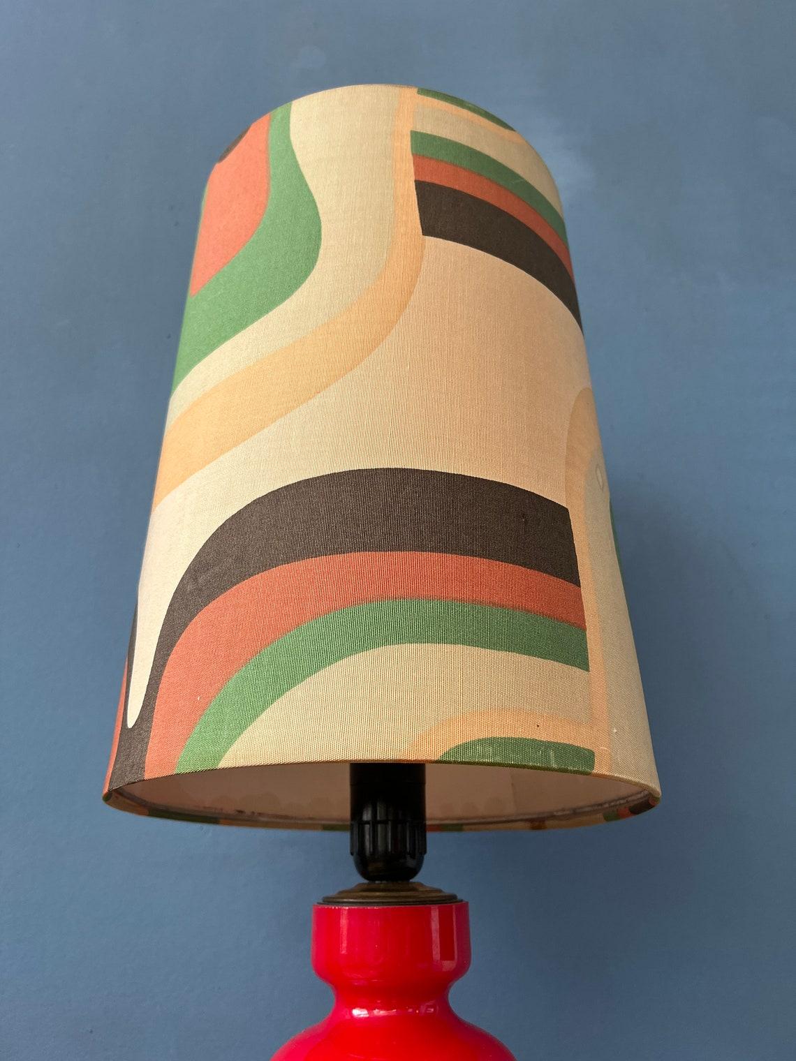 Red Mid Century Space Age West Germany Glass Table Lamp with Textile Shade 1970s For Sale 3