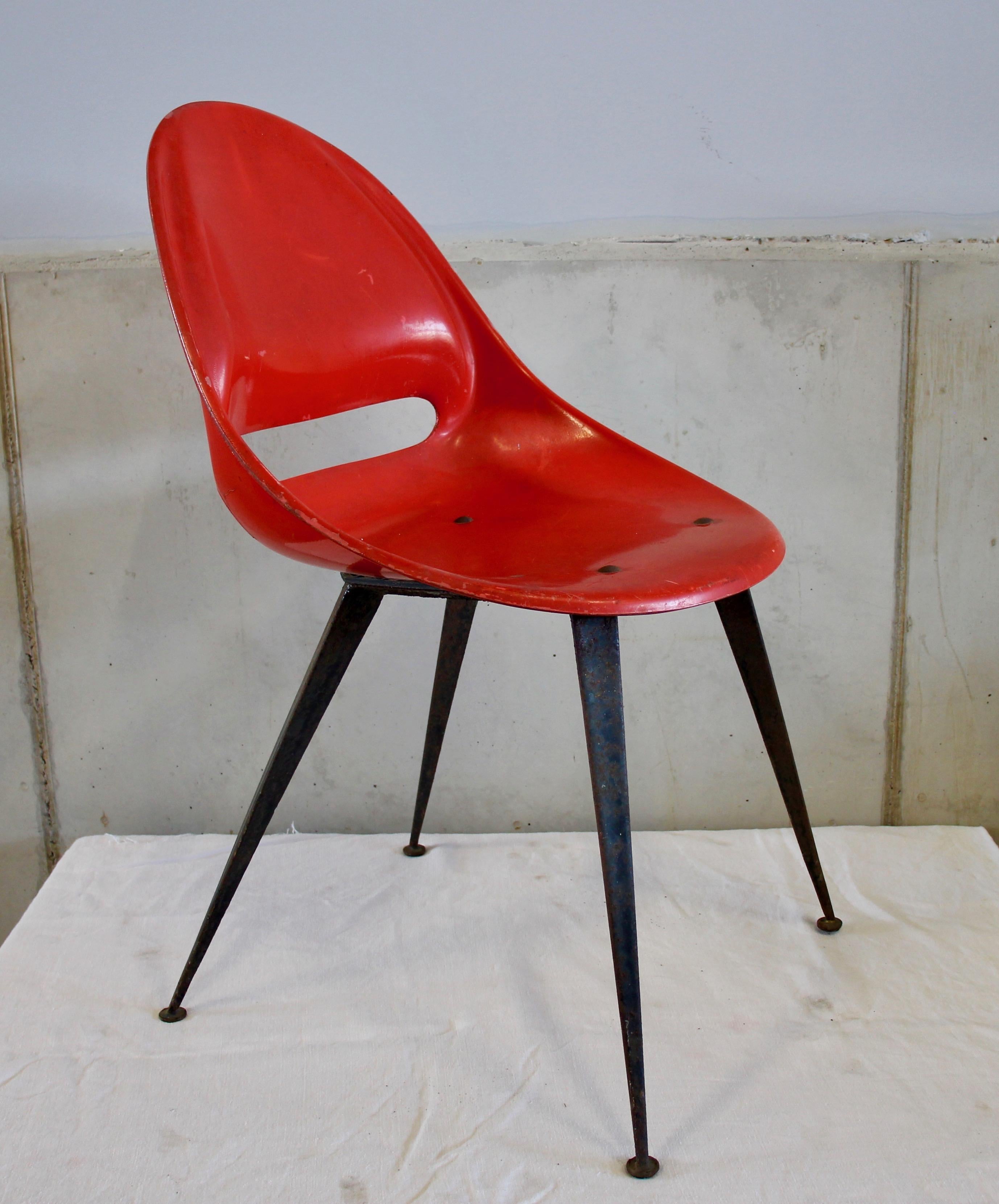 Blackened Red Midcentury Fiberglass Chair, Czech Republic