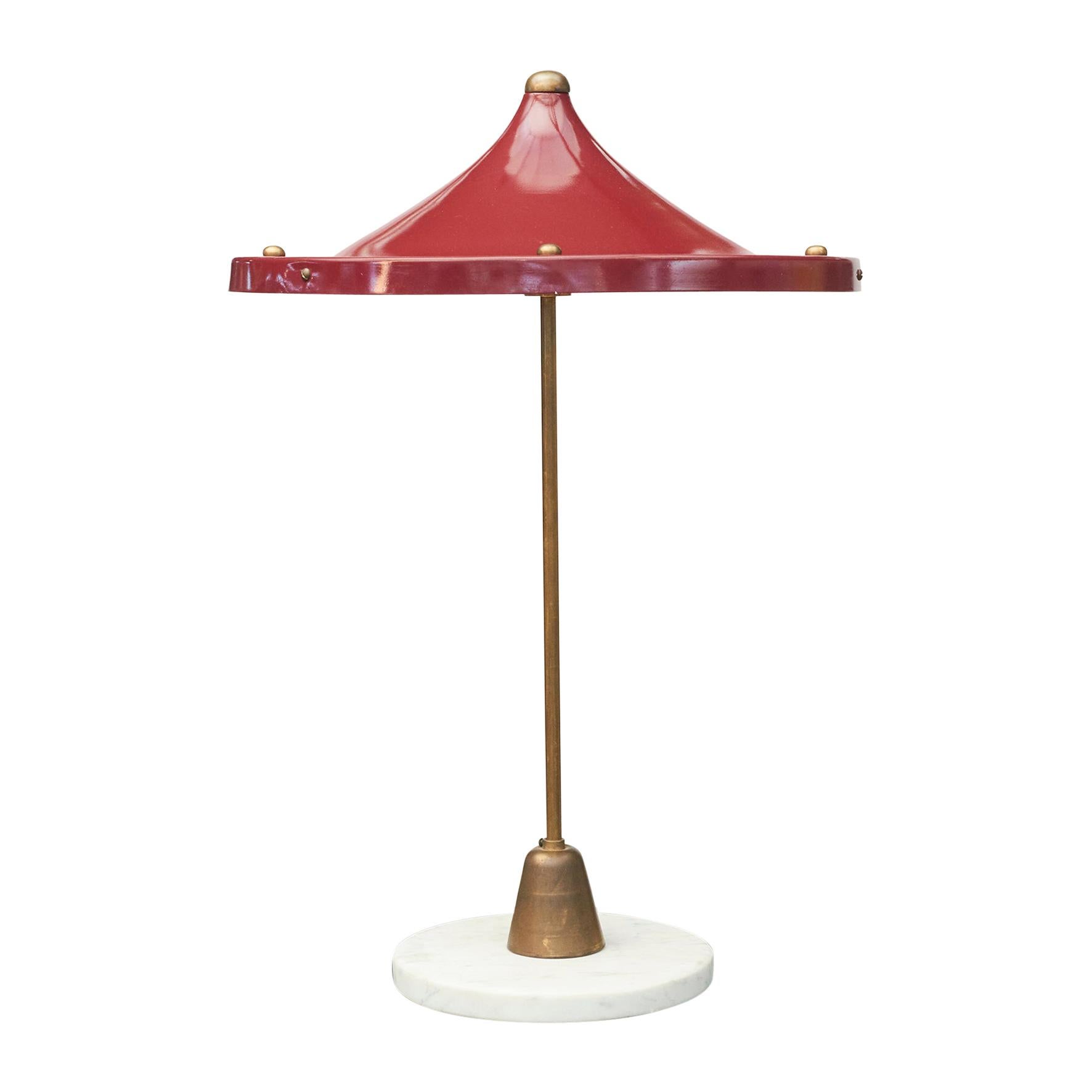 Red Midcentury Italian "Stilnovo" Table Lamp on Marble Base