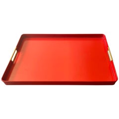 Red Midcentury Italian Tray with Brass Handles