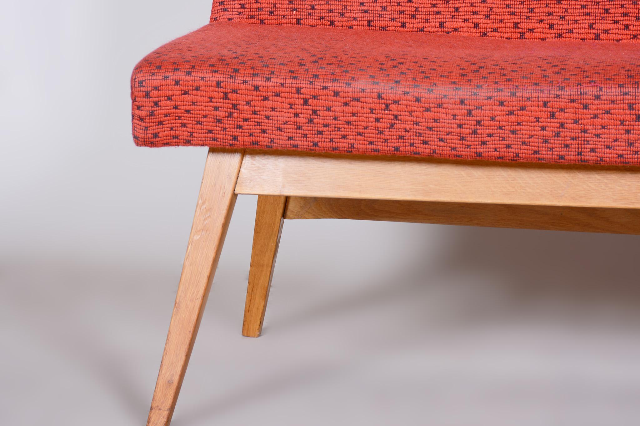 Mid-Century Modern Red Midcentury Modern Oak Sofa, 1950s, Original well preserved upholstery For Sale