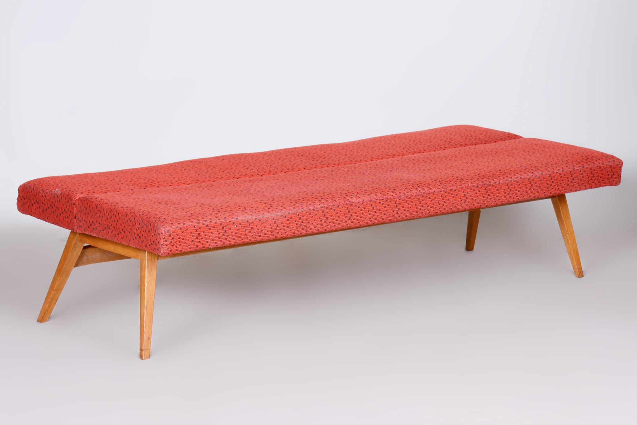 20th Century Red Midcentury Modern Oak Sofa, 1950s, Original well preserved upholstery For Sale