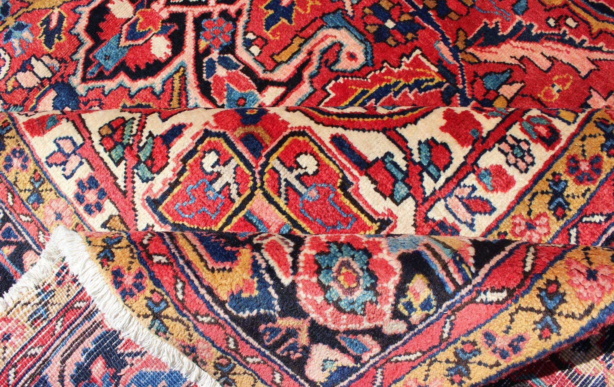 Large Heriz Semi Antique Persian Rug with Stylized Medallion Design In Excellent Condition In Atlanta, GA