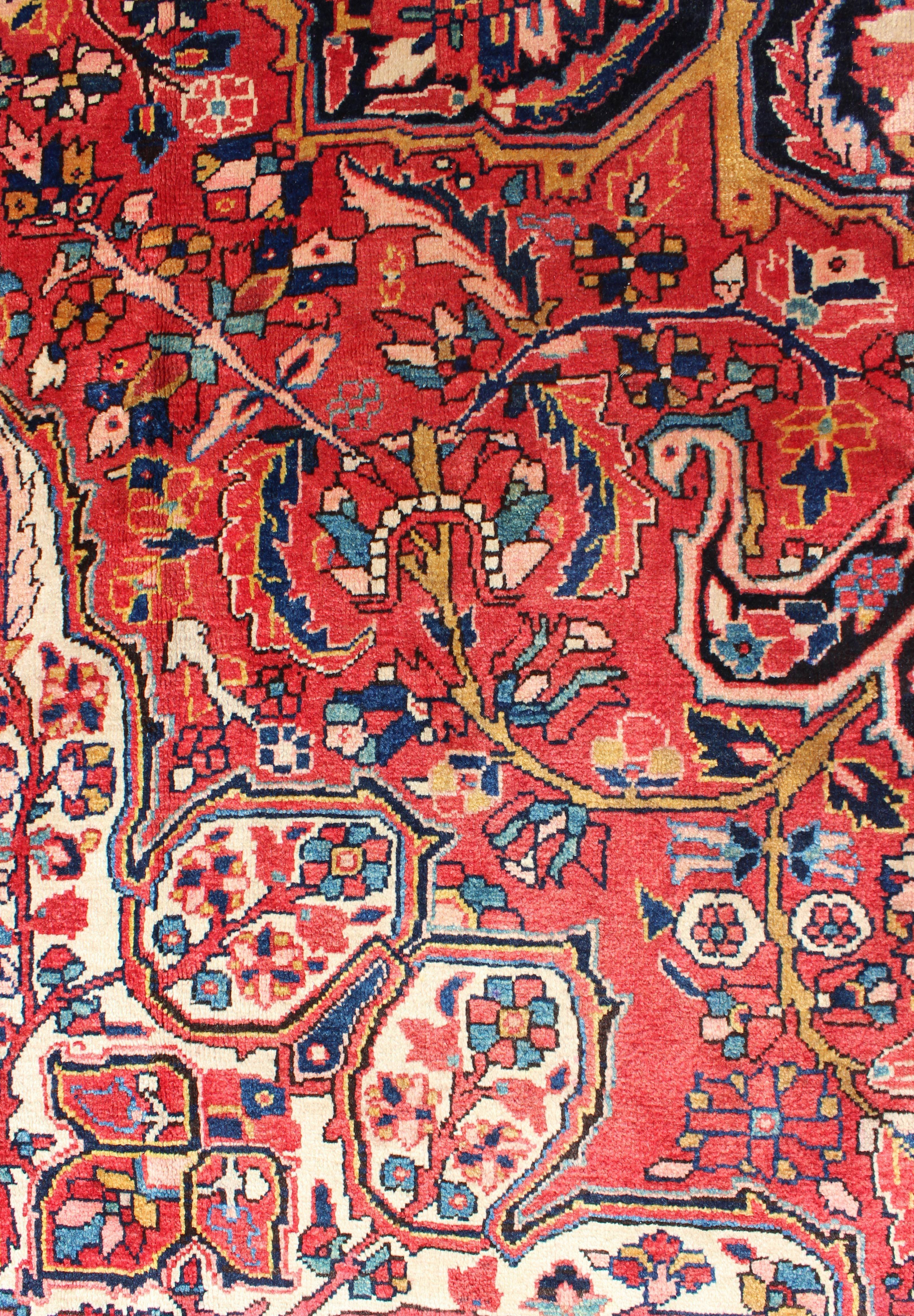 Wool Large Heriz Semi Antique Persian Rug with Stylized Medallion Design